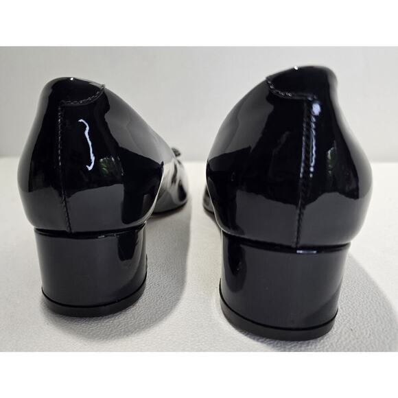 Poletto Charcoal Gray Patent Leather Heels Pumps Rhinestone Medallion Size 36 - Picture 7 of 12